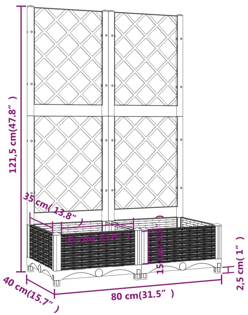 Vaso/floreira jardim c/ treliça 80x40x121,5 cm PP preto