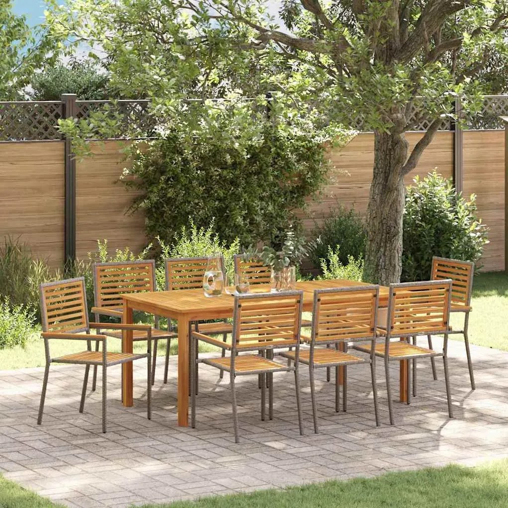 vidaXL Conjunto de Jantar para Jardim 9 pcs Cinzeto 180 x 90 x 75 cm