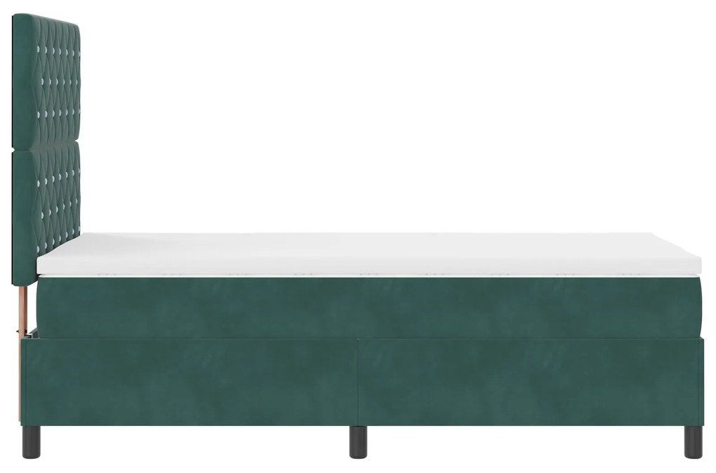 Cama Box com Colchão & LED verde escuro 90x190 cm Veludo