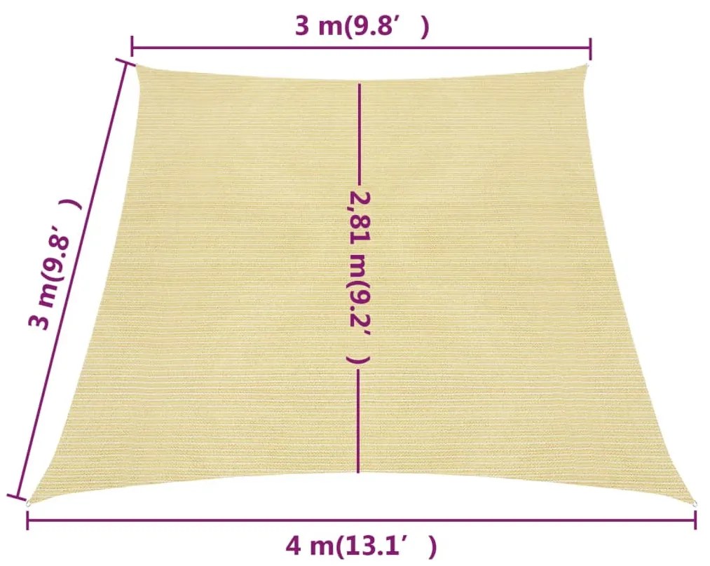 Para-sol estilo vela 160 g/m² 3/4x3 m PEAD bege