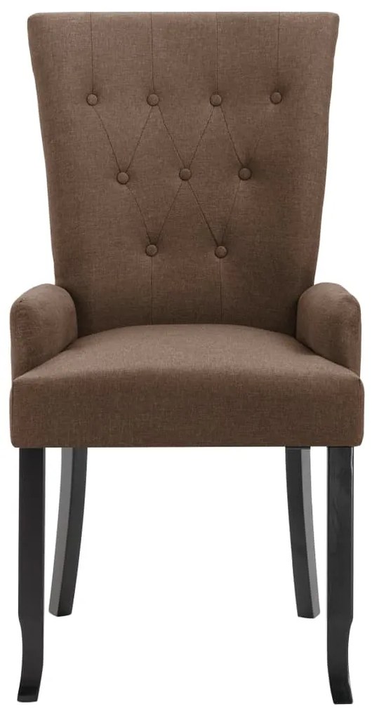 Cadeiras de jantar com apoio de braços 2 pcs tecido castanho