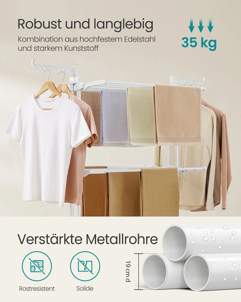 Estendal roupa com 4 níveis e Rodas 63,5 x 128 x 173 cm branco nuvem