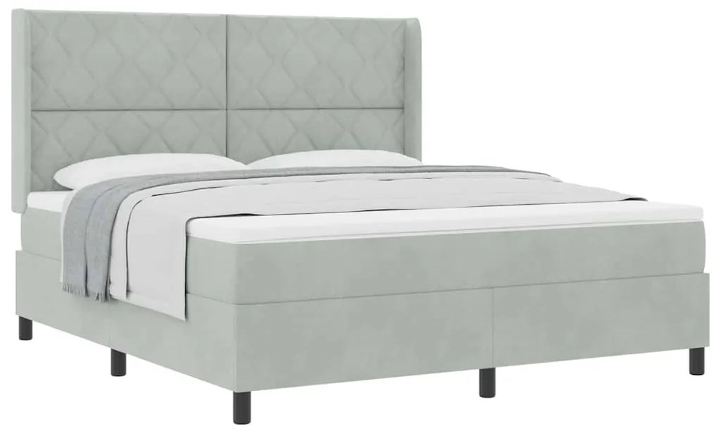 Cama Box Spring com Colchão Cinza Claro 180x200 cm Veludo