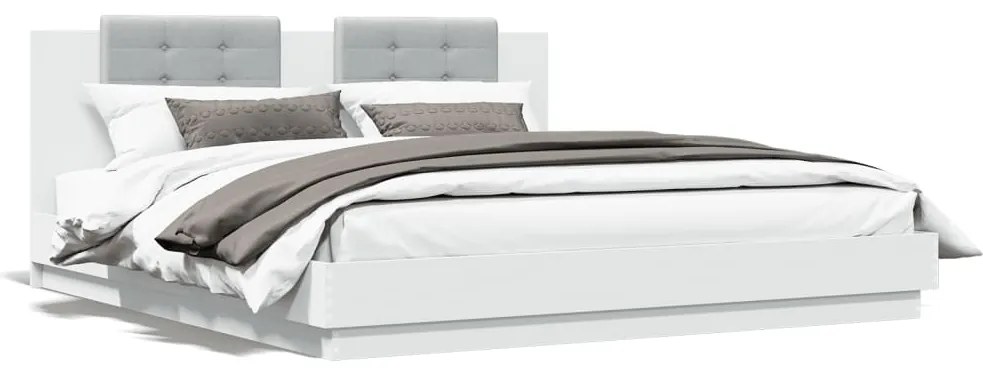 Estrutura de cama com cabeceira e luzes LED 160x200 cm branco
