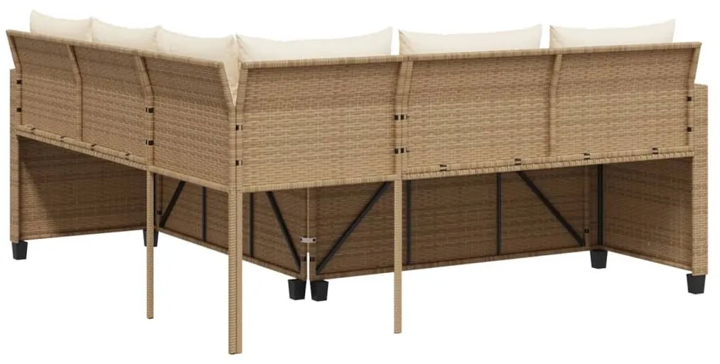 Sofá de jardim forma de L c/ mesa e almofadões vime PE bege