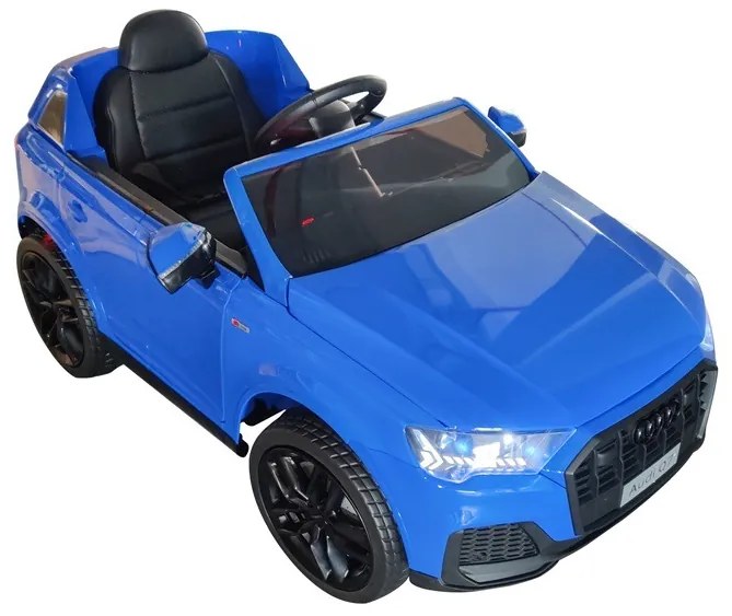 Carro elétrico infantil Audi Q7 e12V, módulo de música, banco em pele, pneus de borracha Azul