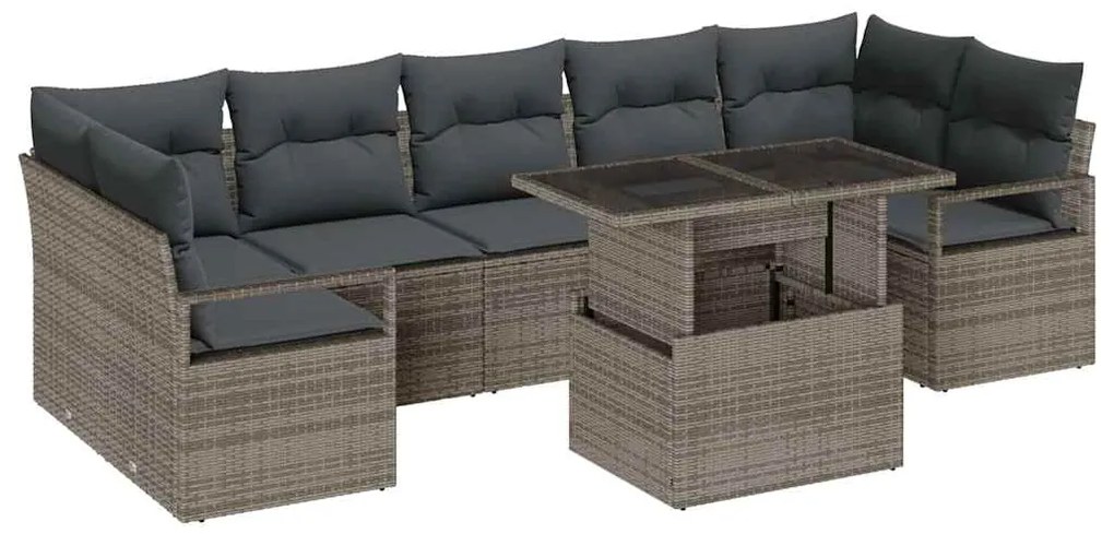 Conjunto de Sofás de Jardim vidaXL 8 Peças com Almofadas Cinza Rattan