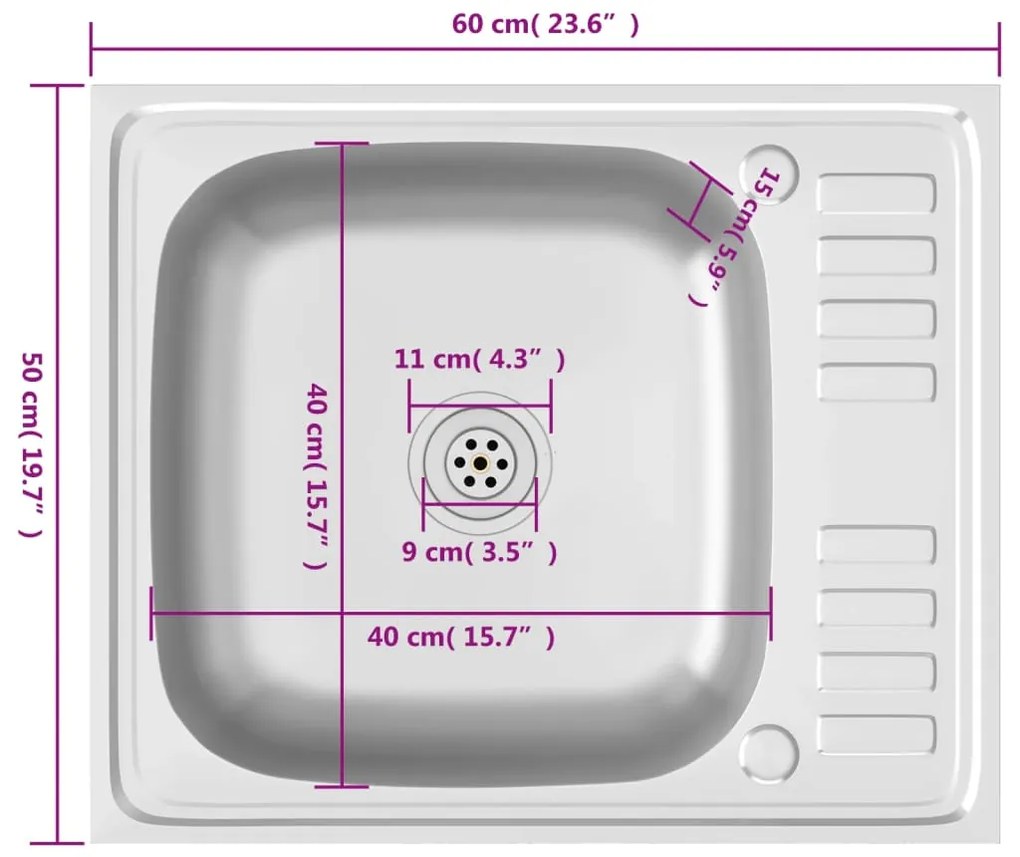 Lava-louça cozinha + escorredor 500x600x155mm aço inox prateado