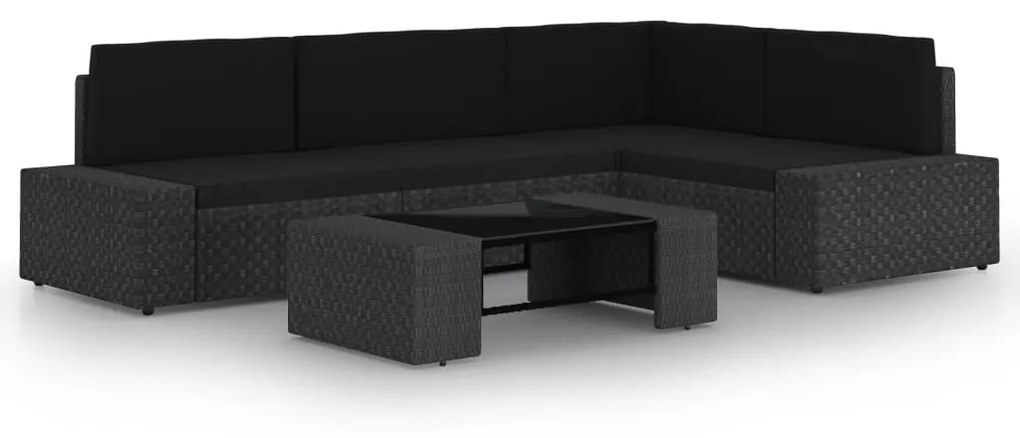 5 pcs conjunto lounge de jardim c/ almofadões vime PE preto