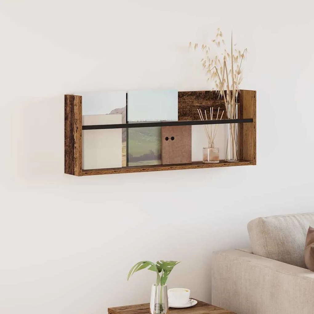 vidaXL Estante de Revistas Madeira antiga 80 x 12 x 30 cm