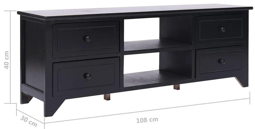 Móvel de TV 108x30x40 cm madeira paulownia maciça preto