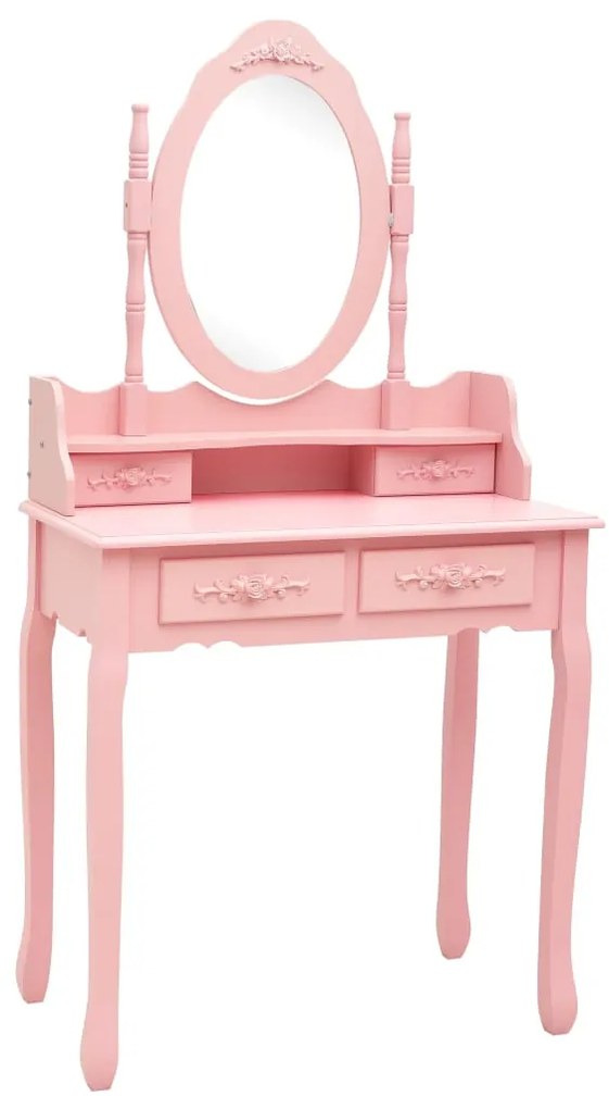 Conj. toucador com banco 75x69x140 cm madeira paulownia rosa