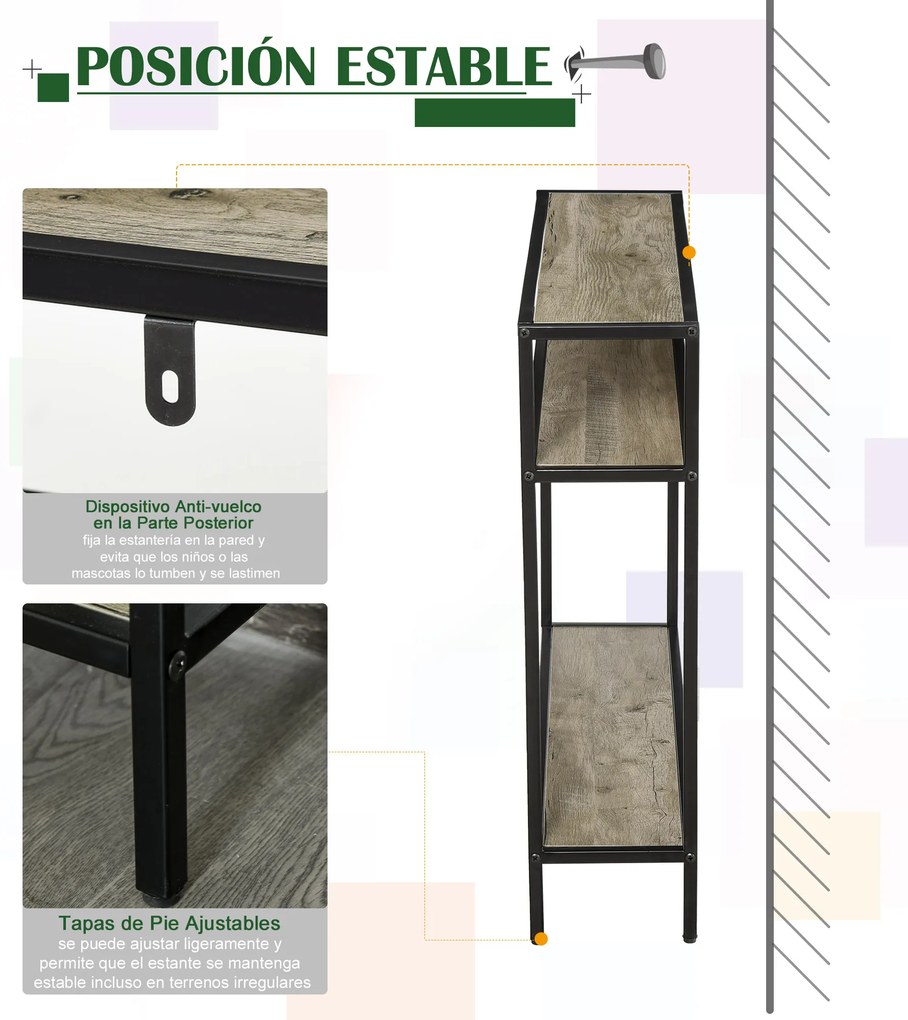 Outsunny Mesa estilo industrial mesa de entrada com prateleiras 80x20x75 cm Madeira