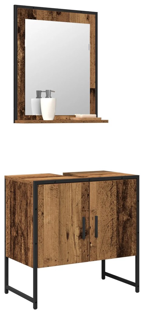 Conjunto de Armário de Banheiro de 2 Peças Madeira Envelhecida