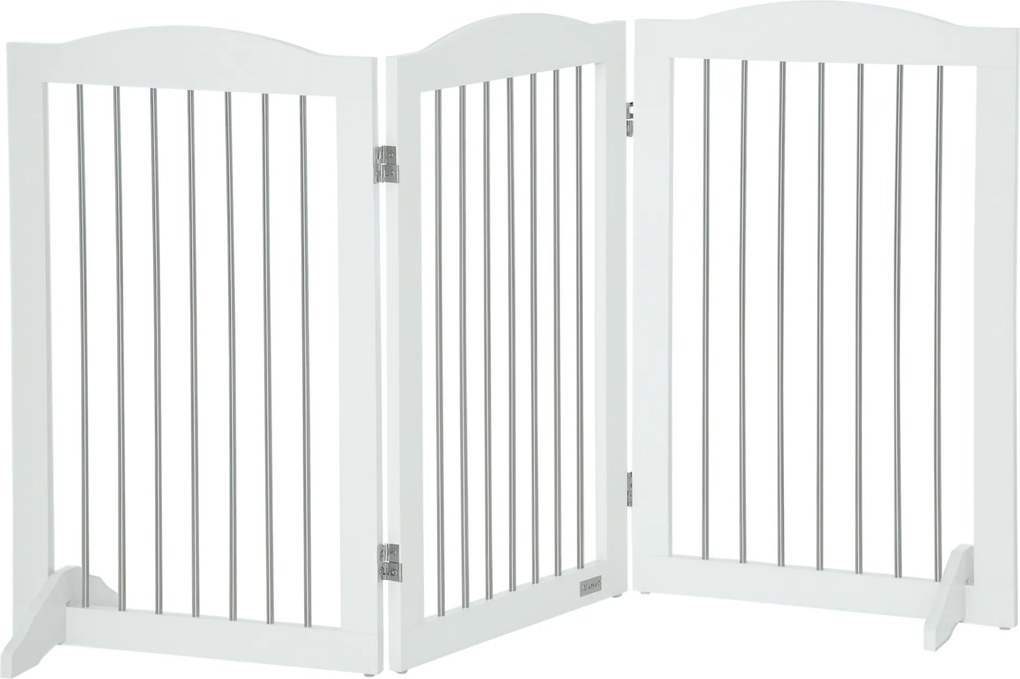PawHut Barreira para Cães Dobrável 154x30x80 cm com Suporte e 3 Painéis Branco | Aosom Portugal