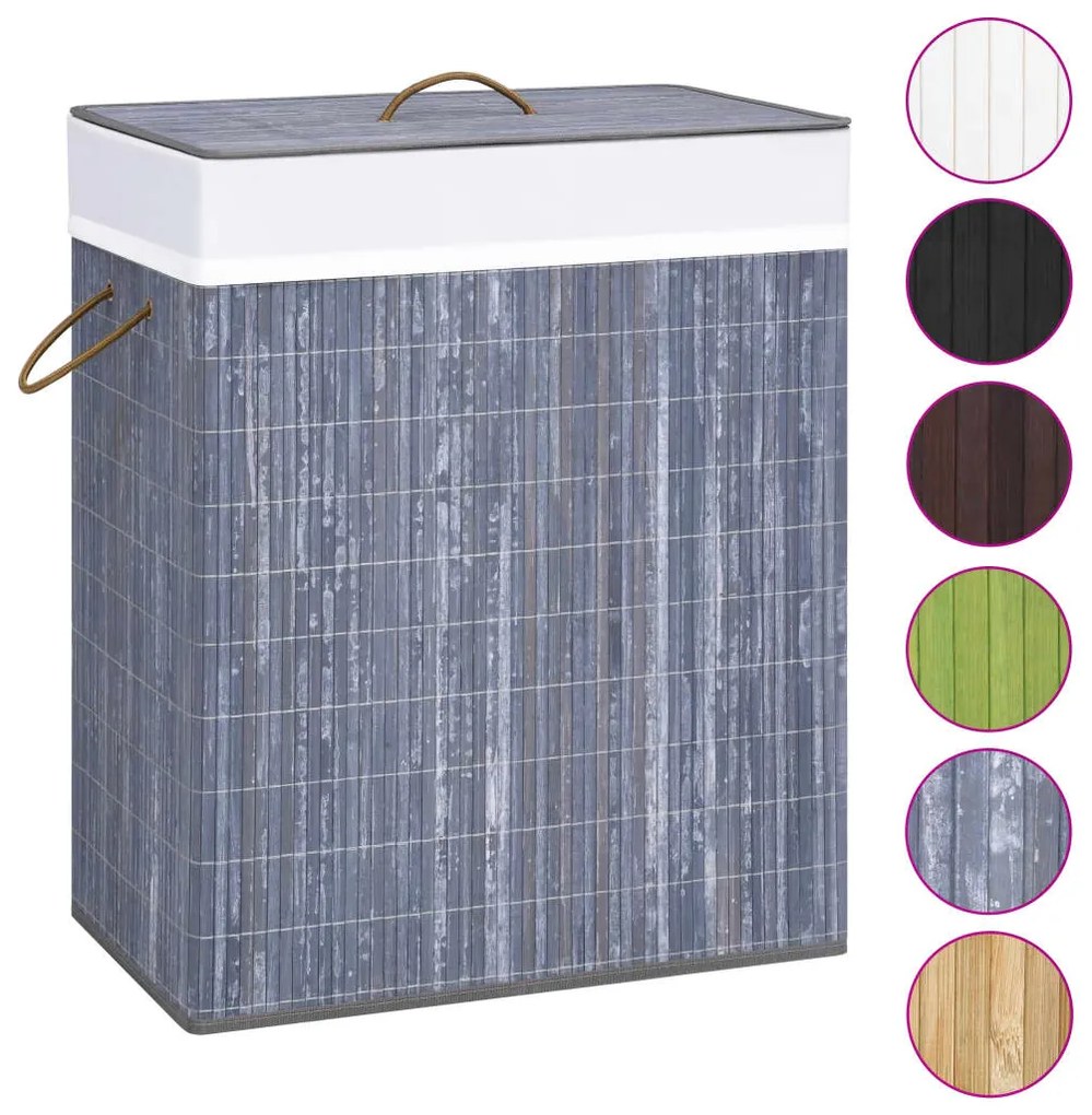 Cesto para roupa suja c/ 2 secções 100 L bambu cinzento