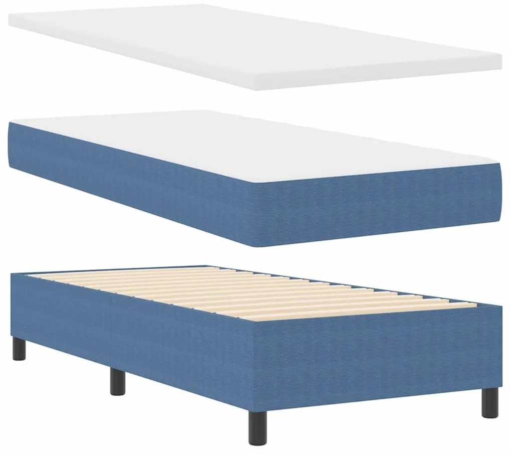 Cama Box com Colchão - Tecido Corduroy Azul
