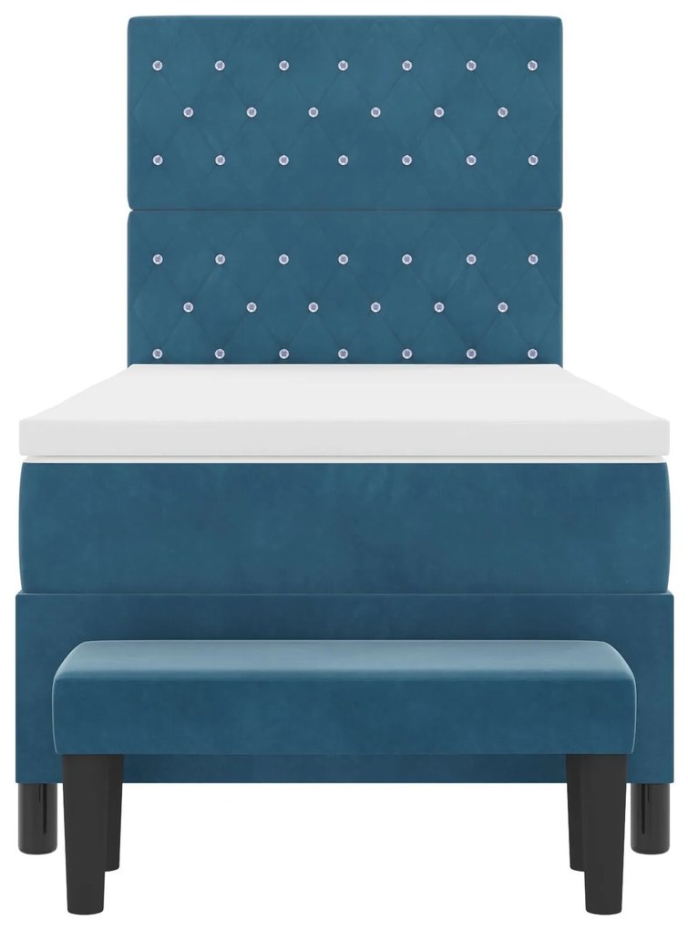 Cama Box Spring com Colchão e Banco Azul Escuro 90x200 cm Veludo