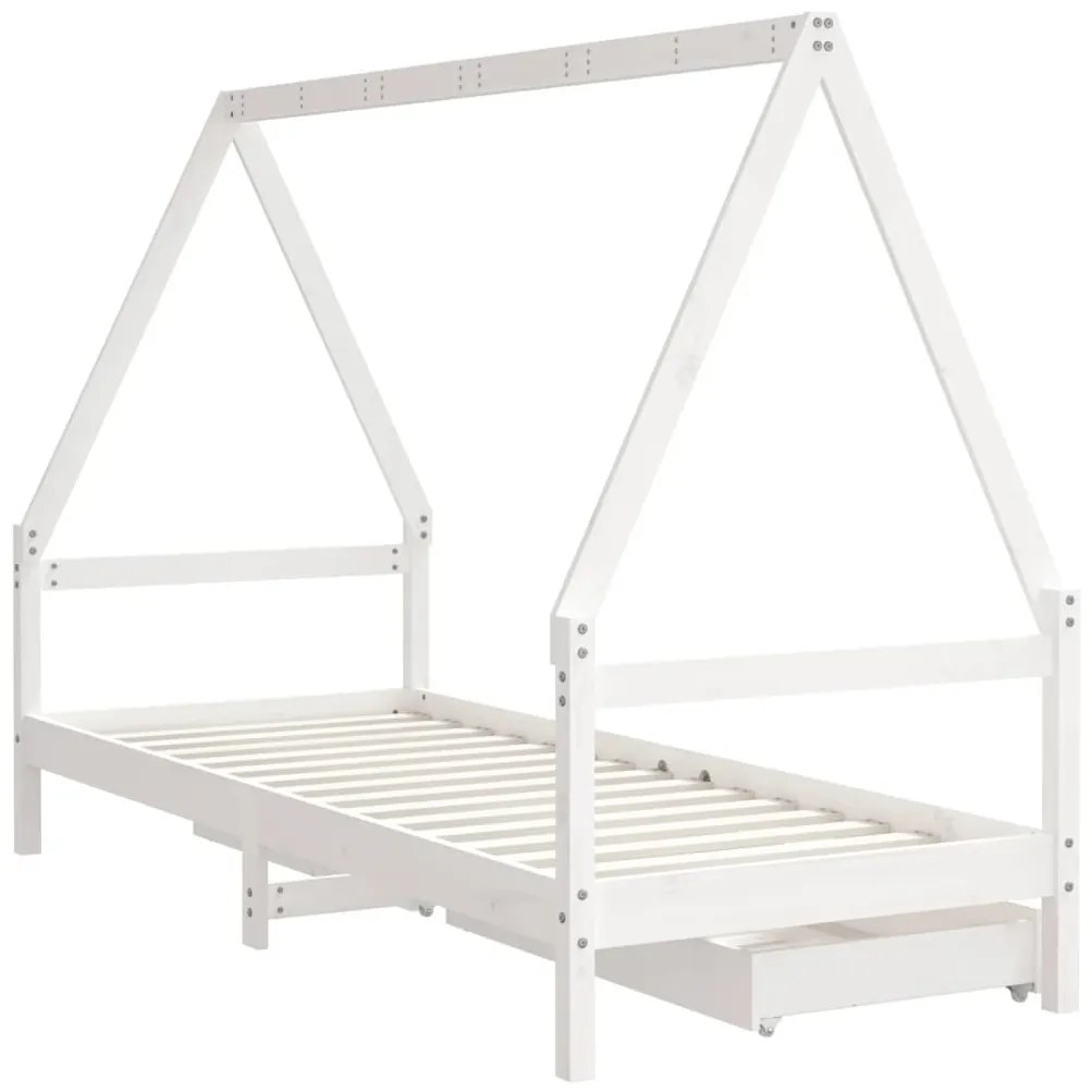 Estrutura cama infantil c/ gavetas 80x200cm pinho maciço branco