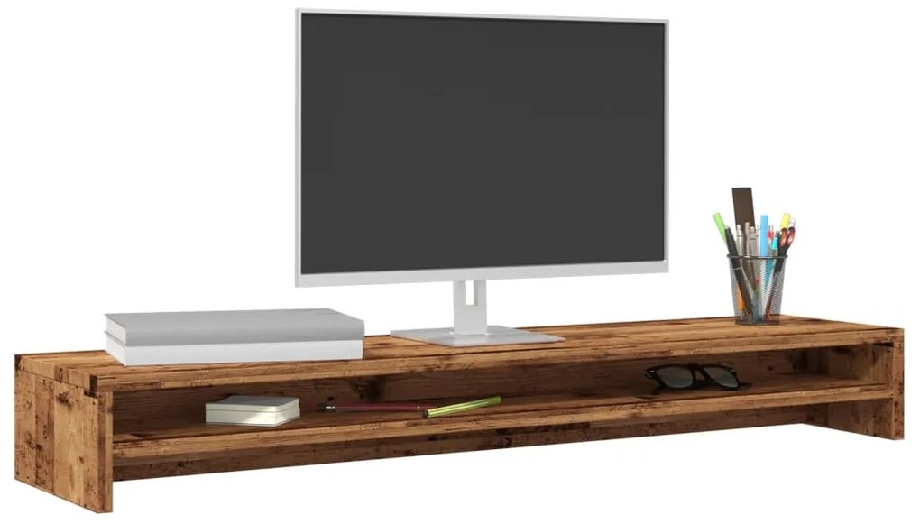 vidaXL Suporte para monitor 100x24x13 cm deriv. madeira madeira velha