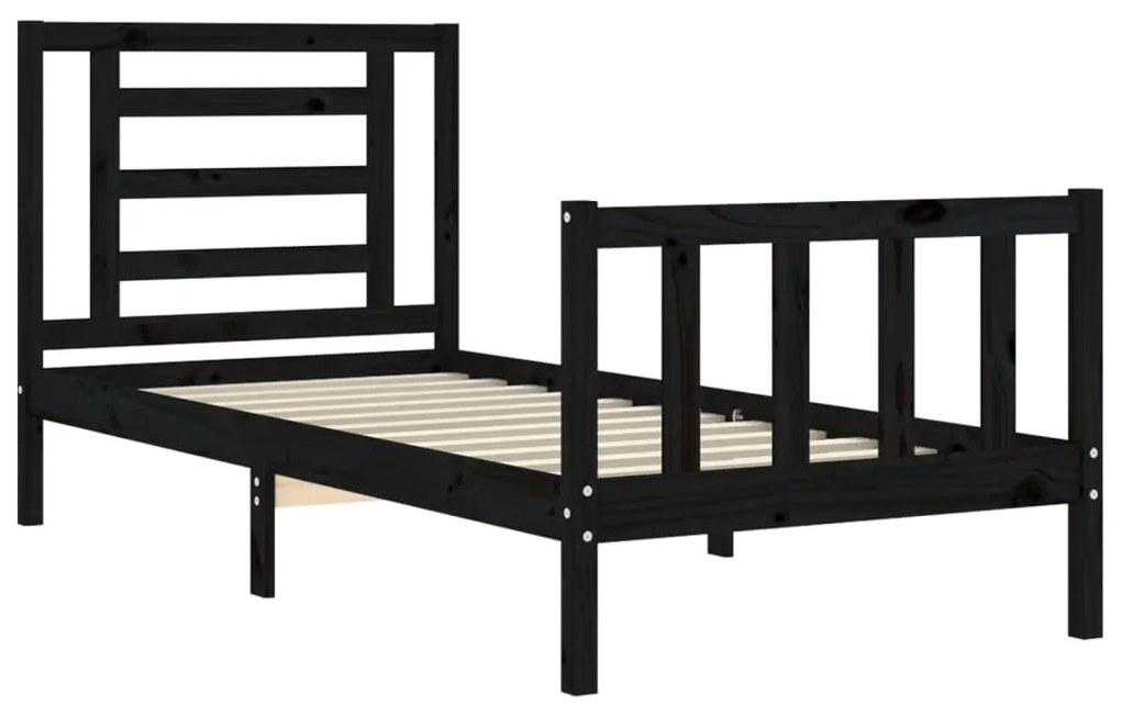 Estrutura de cama com cabeceira 100x200 cm madeira maciça preto