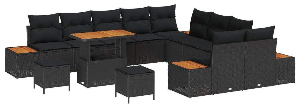 vidaXL Conjunto de Sofá de Jardim 13 pcs Preto vime PE