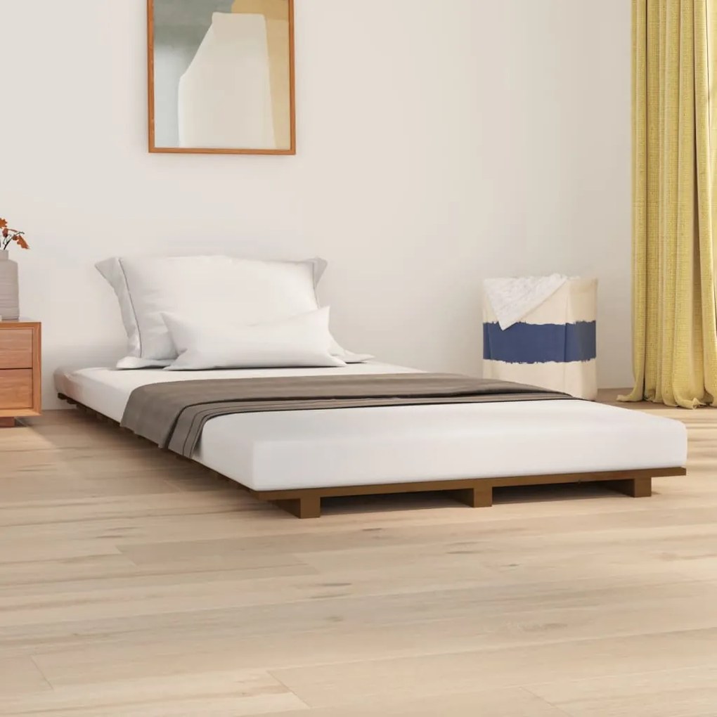 vidaXL Estrutura de cama 90x190cm madeira de pinho maciça castanho mel