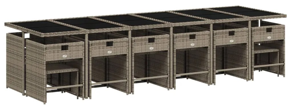 17 pcs conj. de jantar p/ jardim c/ almofadões vime PE cinzento