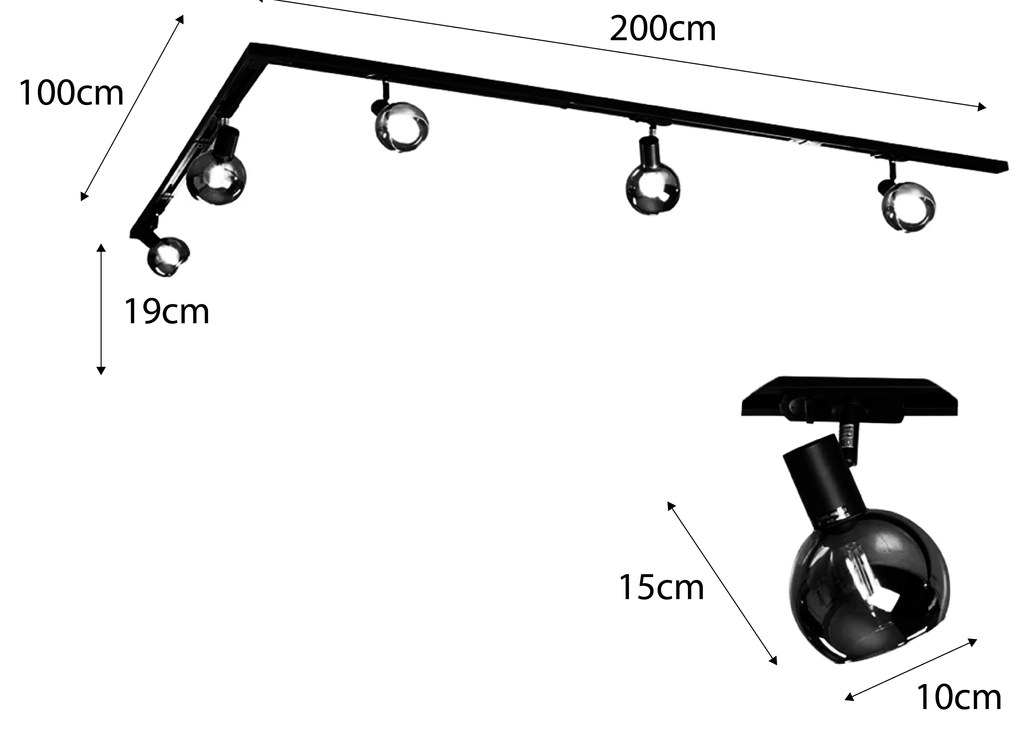 Sistema de iluminação de trilho moderno com 5 focos pretos monofásicos - Iconic Lava