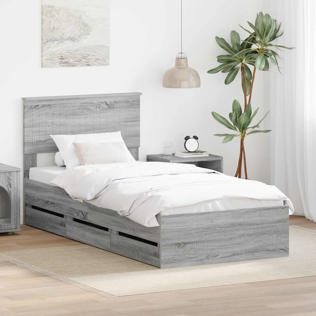 vidaXL Estrutura da Cama com gaveta Cinza Sonoma 90 x 200 cm