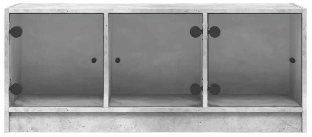Móvel de TV c/ portas de vidro 102x37x42 cm cinza cimento