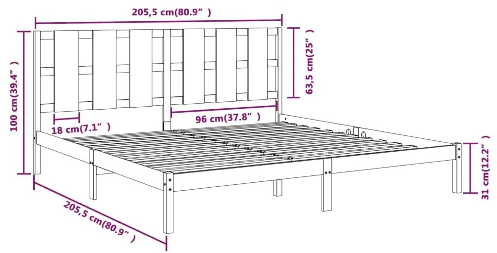 Estrutura de cama 200x200 cm pinho maciço preto