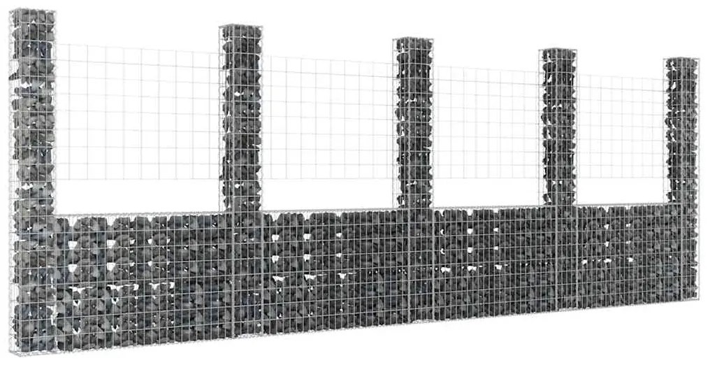 vidaXL Cesto gabião em forma de U c/ 5 postes 500x20x200 cm ferro