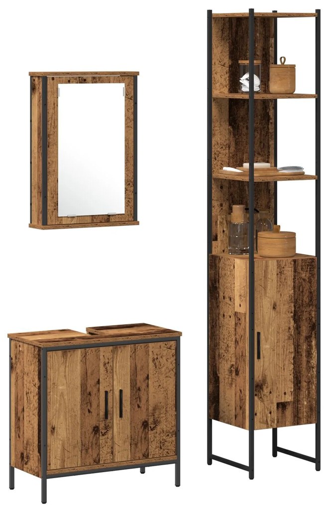 Conjunto de Móveis de Casa de Banho de 3 Peças Madeira Velha Madeira R