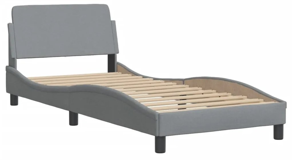 Estrutura de cama c/ cabeceira tecido 90x190 cm cinza-claro