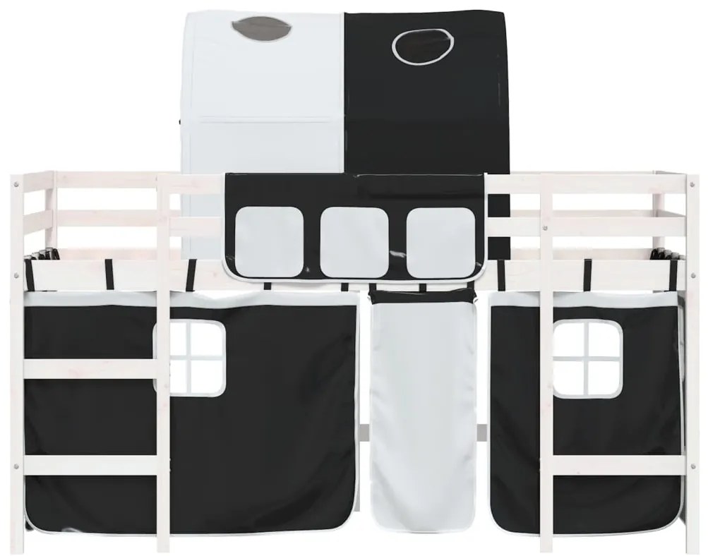 Cama alta criança c/ túnel 80x200 cm pinho maciço branco/preto