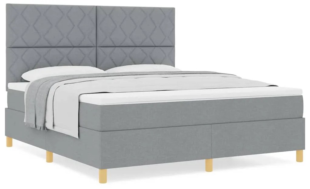 Cama Box Spring com Colchão Cinza Claro Super King Tecido
