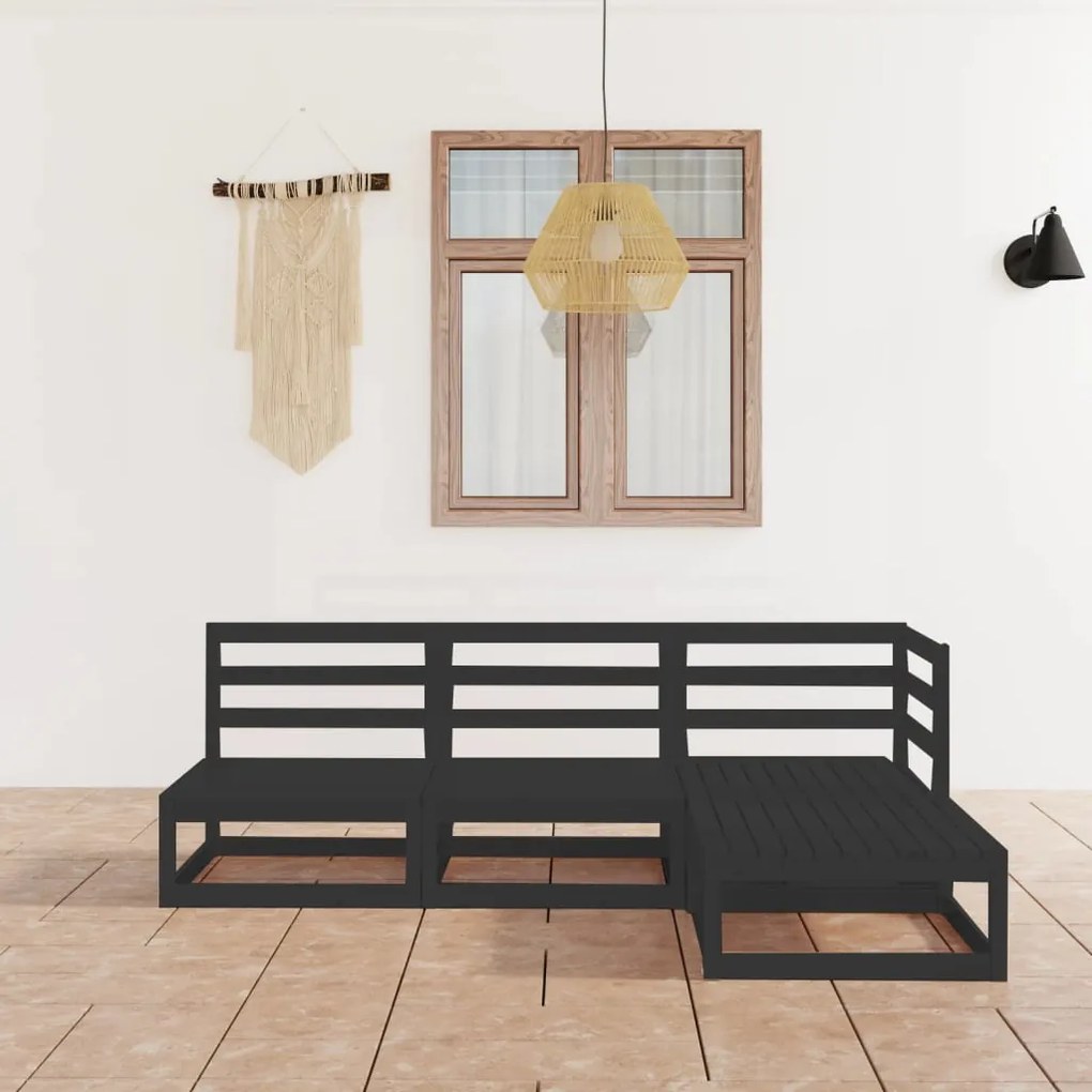 vidaXL 4 pcs conjunto lounge de jardim pinho maciço preto