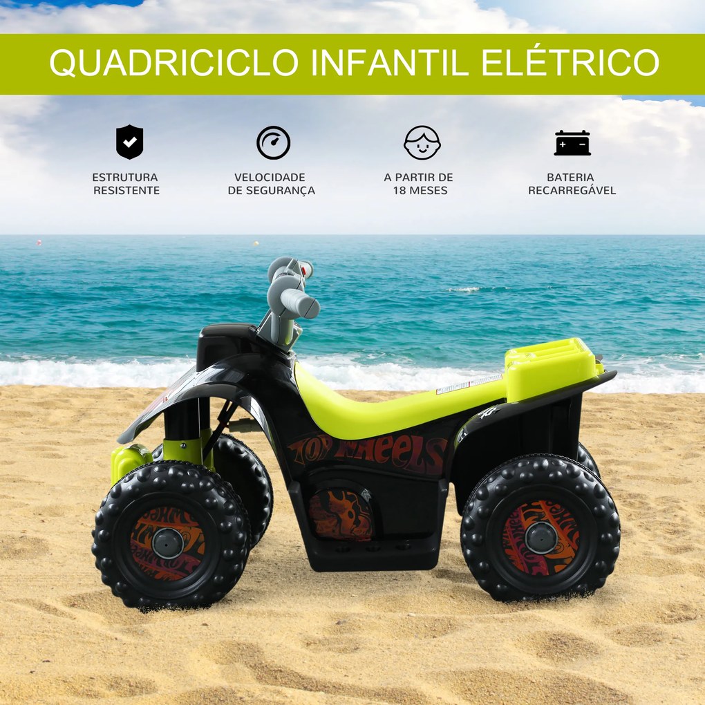 HOMCOM Quadriciclo Bateria 6V Mota Elétrica para Crianças acima de 18 Meses Velocidade 2,5km/h Carga Máx 20kg Sons Luzes e Carregador Incluido 66x43x43 Preto e Amarelo