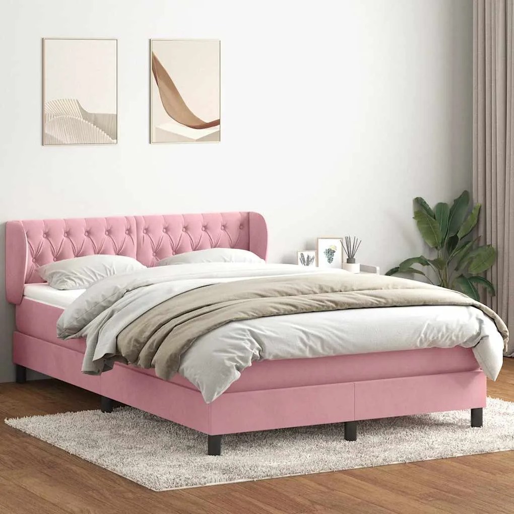 vidaXL Cama box spring com colchão 160x210 cm veludo rosa