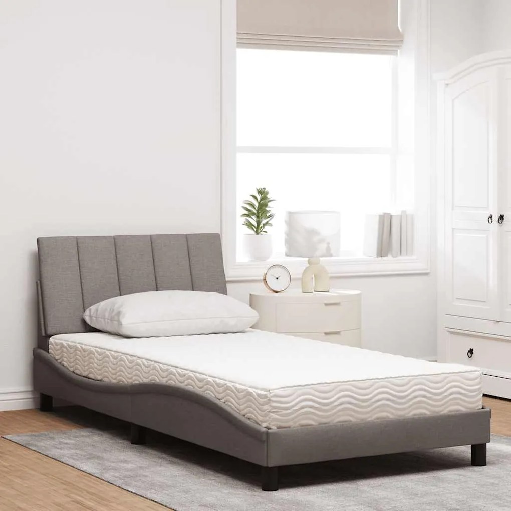 Cama com colchão 100x200 cm tecido cinzento-acastanhado