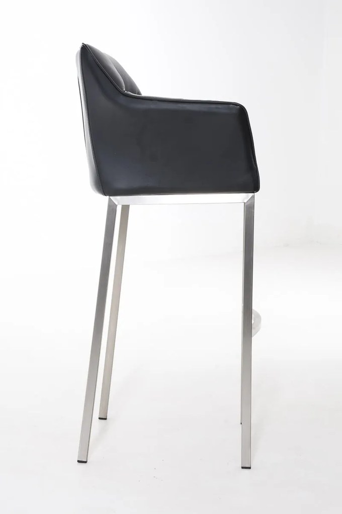 Banco de bar Damaso em couro sintético e com estrutura prateada 64 x 110 x 48 cm Preto