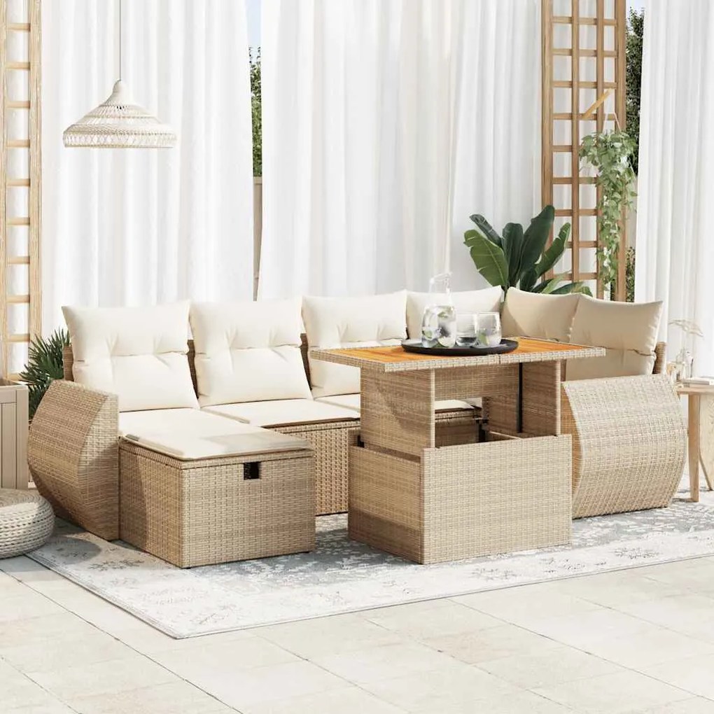 vidaXL 8 pcs conjunto sofás jardim com almofadões vime PE/acácia bege