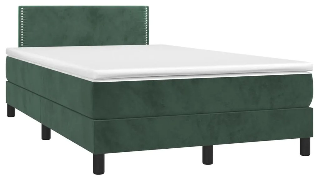 vidaXL Cama box spring com colchão e luzes LED veludo verde-escuro