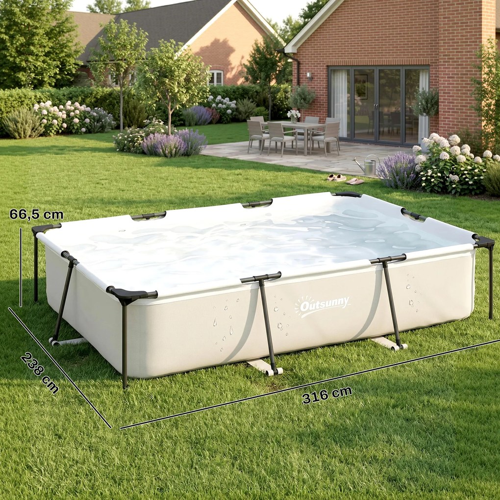 Piscina Desmontável Tubular 316x238x66,5 3701 L Piscina Retangular com Estrutura Metálica para 2-4 Pessoas Cinza