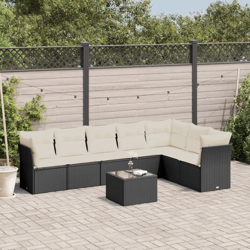vidaXL 8 pcs conjunto sofás de jardim com almofadões vime PE preto