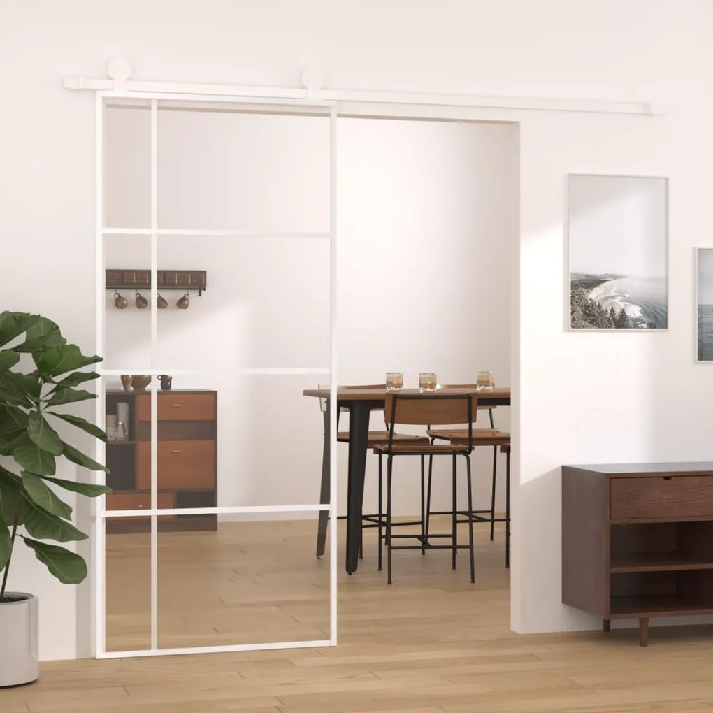 151684 vidaXL Porta deslizante em vidro ESG e alumínio 90x205 cm branco