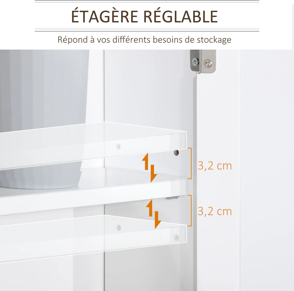 Armário de parede com espelho para casa de banho 56 x 14 x 46 cm, de 2 níveis, com 1 prateleira ajustável e 2 portas em branco
