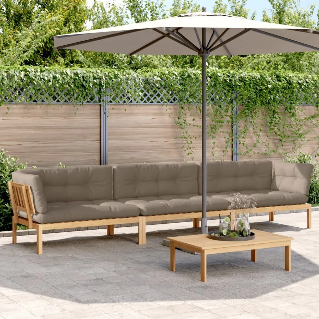 vidaXL 4 pcs móveis de paletes p/ jardim c/ almofadões acácia maciça