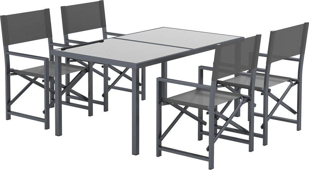 Outsunny Conjunto 5 peças Jantar em Aço para 4 Pessoas Mesa com 4 Cadeiras Dobráveis Mesa de Vidro Cinza | Aosom Portugal
